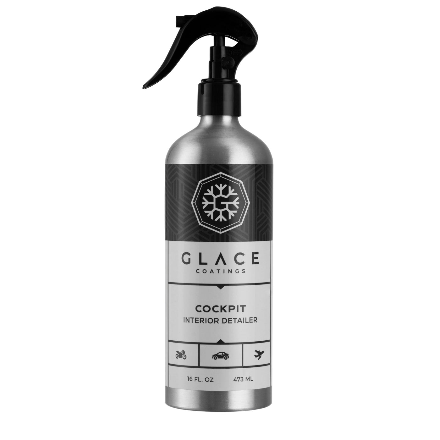 Glace Coatings Cockpit aluminum bottle with a white label and black text